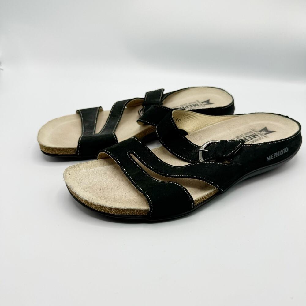 Mephisto Womens Afida Sandals Black Leather Slide Flip Flop Casual Size 40
